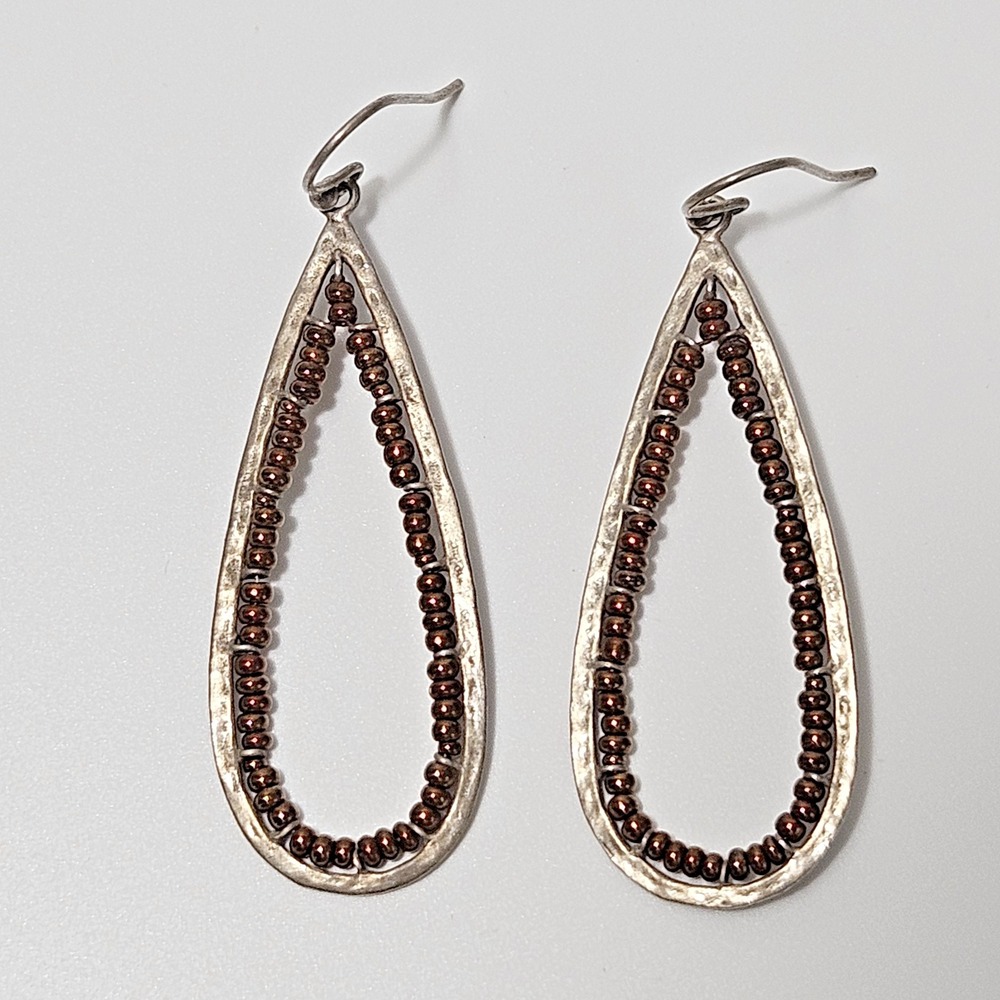 Retired Silpada Sterling Silver Bronze Seed Bead Teardrop Dangle Earrings